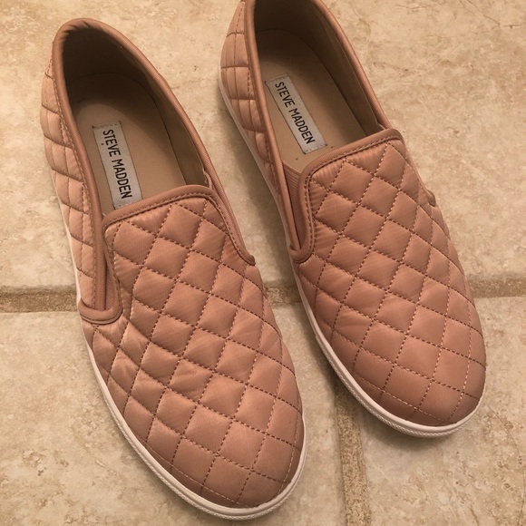 pink quilted slip on shoes
